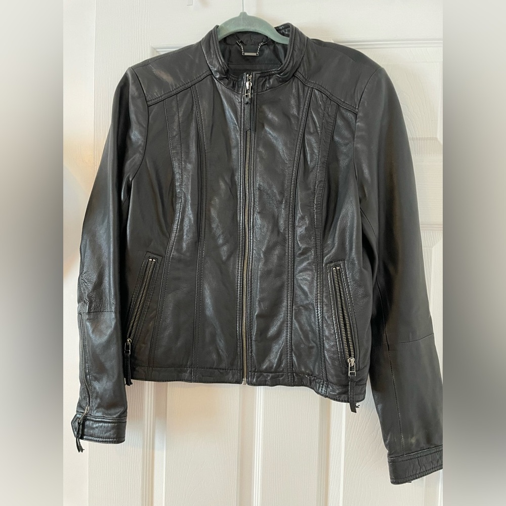 Black Leather Retro Moto Jacket size XL
